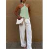 imageMakeMeChic Womens Summer Halter Tops Criss Cross Casual Sleeveless Tie Backless Textured ShirtMint Green