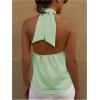 imageMakeMeChic Womens Summer Halter Tops Criss Cross Casual Sleeveless Tie Backless Textured ShirtMint Green