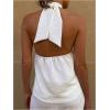 imageMakeMeChic Womens Summer Halter Tops Criss Cross Casual Sleeveless Tie Backless Textured ShirtWhite
