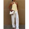 imageMakeMeChic Womens Summer Halter Tops Criss Cross Casual Sleeveless Tie Backless Textured ShirtYellow