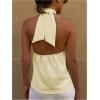 imageMakeMeChic Womens Summer Halter Tops Criss Cross Casual Sleeveless Tie Backless Textured ShirtYellow