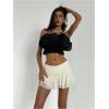 imageMakeMeChic Womens Tiered Layer Ruched Mesh Sheer Flared Ruffle Hem Summer Y2K Mini SkirtsBeige