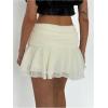 imageMakeMeChic Womens Tiered Layer Ruched Mesh Sheer Flared Ruffle Hem Summer Y2K Mini SkirtsBeige