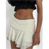 imageMakeMeChic Womens Tiered Layer Ruched Mesh Sheer Flared Ruffle Hem Summer Y2K Mini SkirtsBeige