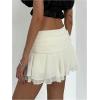 imageMakeMeChic Womens Tiered Layer Ruched Mesh Sheer Flared Ruffle Hem Summer Y2K Mini SkirtsBeige