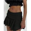 imageMakeMeChic Womens Tiered Layer Ruched Mesh Sheer Flared Ruffle Hem Summer Y2K Mini SkirtsBlack