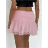 imageMakeMeChic Womens Tiered Layer Ruched Mesh Sheer Flared Ruffle Hem Summer Y2K Mini SkirtsPink