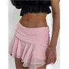 imageMakeMeChic Womens Tiered Layer Ruched Mesh Sheer Flared Ruffle Hem Summer Y2K Mini SkirtsPink