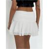 imageMakeMeChic Womens Tiered Layer Ruched Mesh Sheer Flared Ruffle Hem Summer Y2K Mini SkirtsWhite