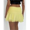 imageMakeMeChic Womens Tiered Layer Ruched Mesh Sheer Flared Ruffle Hem Summer Y2K Mini SkirtsYellow