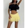 imageMakeMeChic Womens Tiered Layer Ruched Mesh Sheer Flared Ruffle Hem Summer Y2K Mini SkirtsYellow