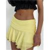 imageMakeMeChic Womens Tiered Layer Ruched Mesh Sheer Flared Ruffle Hem Summer Y2K Mini SkirtsYellow