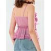imageMakeMeChic Womens V Neck Mesh Cami Top Bow Tie Front Spaghetti Strap Frill Trim Ruffle Hem Camisole TopsMauve Purple