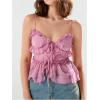 imageMakeMeChic Womens V Neck Mesh Cami Top Bow Tie Front Spaghetti Strap Frill Trim Ruffle Hem Camisole TopsMauve Purple