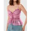 imageMakeMeChic Womens V Neck Mesh Cami Top Bow Tie Front Spaghetti Strap Frill Trim Ruffle Hem Camisole TopsMauve Purple
