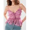 imageMakeMeChic Womens V Neck Mesh Cami Top Bow Tie Front Spaghetti Strap Frill Trim Ruffle Hem Camisole TopsMauve Purple