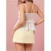 imageMakeMeChic Womens V Neck Mesh Cami Top Bow Tie Front Spaghetti Strap Frill Trim Ruffle Hem Camisole TopsWhite