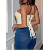 imageMakeMeChic Womens Y2K Corset Tops Renaissance Bustier Lace Up Floral Embroidery Strapless Grommet Tube Crop TopApricot