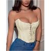 imageMakeMeChic Womens Y2K Corset Tops Renaissance Bustier Lace Up Floral Embroidery Strapless Grommet Tube Crop TopApricot