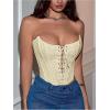 imageMakeMeChic Womens Y2K Corset Tops Renaissance Bustier Lace Up Floral Embroidery Strapless Grommet Tube Crop TopApricot