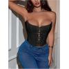 imageMakeMeChic Womens Y2K Corset Tops Renaissance Bustier Lace Up Floral Embroidery Strapless Grommet Tube Crop TopBlack