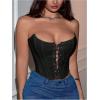imageMakeMeChic Womens Y2K Corset Tops Renaissance Bustier Lace Up Floral Embroidery Strapless Grommet Tube Crop TopBlack