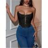 imageMakeMeChic Womens Y2K Corset Tops Renaissance Bustier Lace Up Floral Embroidery Strapless Grommet Tube Crop TopBlack