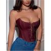 imageMakeMeChic Womens Y2K Corset Tops Renaissance Bustier Lace Up Floral Embroidery Strapless Grommet Tube Crop TopBurgundy