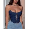 imageMakeMeChic Womens Y2K Corset Tops Renaissance Bustier Lace Up Floral Embroidery Strapless Grommet Tube Crop TopDark Blue