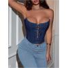 imageMakeMeChic Womens Y2K Corset Tops Renaissance Bustier Lace Up Floral Embroidery Strapless Grommet Tube Crop TopDark Blue