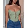 imageMakeMeChic Womens Y2K Corset Tops Renaissance Bustier Lace Up Floral Embroidery Strapless Grommet Tube Crop TopGreen