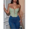 imageMakeMeChic Womens Y2K Corset Tops Renaissance Bustier Lace Up Floral Embroidery Strapless Grommet Tube Crop TopGreen