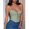 imageMakeMeChic Womens Y2K Corset Tops Renaissance Bustier Lace Up Floral Embroidery Strapless Grommet Tube Crop TopGreen