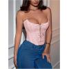 imageMakeMeChic Womens Y2K Corset Tops Renaissance Bustier Lace Up Floral Embroidery Strapless Grommet Tube Crop TopPink