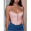 imageMakeMeChic Womens Y2K Corset Tops Renaissance Bustier Lace Up Floral Embroidery Strapless Grommet Tube Crop TopPink