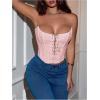 imageMakeMeChic Womens Y2K Corset Tops Renaissance Bustier Lace Up Floral Embroidery Strapless Grommet Tube Crop TopPink