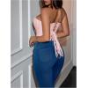 imageMakeMeChic Womens Y2K Corset Tops Renaissance Bustier Lace Up Floral Embroidery Strapless Grommet Tube Crop TopPink