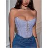 imageMakeMeChic Womens Y2K Corset Tops Renaissance Bustier Lace Up Floral Embroidery Strapless Grommet Tube Crop TopPurple