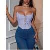 imageMakeMeChic Womens Y2K Corset Tops Renaissance Bustier Lace Up Floral Embroidery Strapless Grommet Tube Crop TopPurple