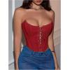 imageMakeMeChic Womens Y2K Corset Tops Renaissance Bustier Lace Up Floral Embroidery Strapless Grommet Tube Crop TopRed