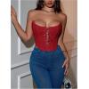 imageMakeMeChic Womens Y2K Corset Tops Renaissance Bustier Lace Up Floral Embroidery Strapless Grommet Tube Crop TopRed