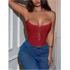 imageMakeMeChic Womens Y2K Corset Tops Renaissance Bustier Lace Up Floral Embroidery Strapless Grommet Tube Crop TopRed