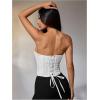 imageMakeMeChic Womens Y2K Corset Tops Renaissance Bustier Lace Up Floral Embroidery Strapless Grommet Tube Crop TopWhite