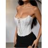 imageMakeMeChic Womens Y2K Corset Tops Renaissance Bustier Lace Up Floral Embroidery Strapless Grommet Tube Crop TopWhite