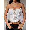 imageMakeMeChic Womens Y2K Corset Tops Renaissance Bustier Lace Up Floral Embroidery Strapless Grommet Tube Crop TopWhite