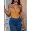 imageMakeMeChic Womens Y2K Corset Tops Renaissance Bustier Lace Up Floral Embroidery Strapless Grommet Tube Crop TopYellow