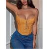 imageMakeMeChic Womens Y2K Corset Tops Renaissance Bustier Lace Up Floral Embroidery Strapless Grommet Tube Crop TopYellow