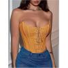 imageMakeMeChic Womens Y2K Corset Tops Renaissance Bustier Lace Up Floral Embroidery Strapless Grommet Tube Crop TopYellow