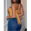 imageMakeMeChic Womens Y2K Corset Tops Renaissance Bustier Lace Up Floral Embroidery Strapless Grommet Tube Crop TopYellow