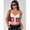 imageMakeMeChic Womens Y2k Jersey Shirts Letter Print Top Halter Top Draped Tie Backless Lace Up Tank Crop TopsWhite
